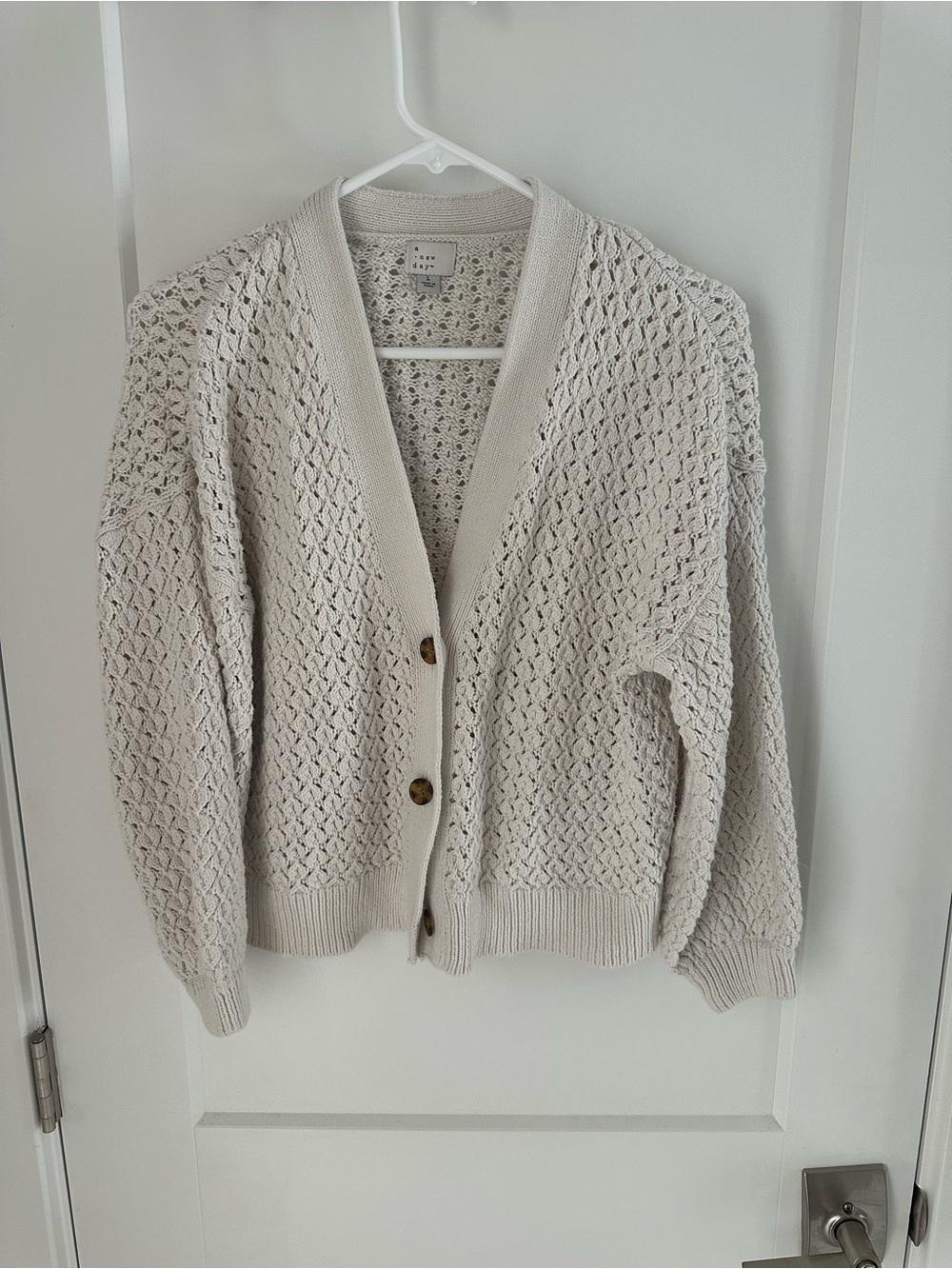 a new day Cream Open-Weave Button Cardigan